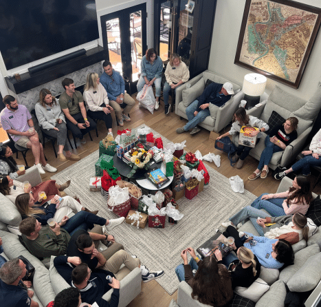 Aerial shot of Internal holiday group