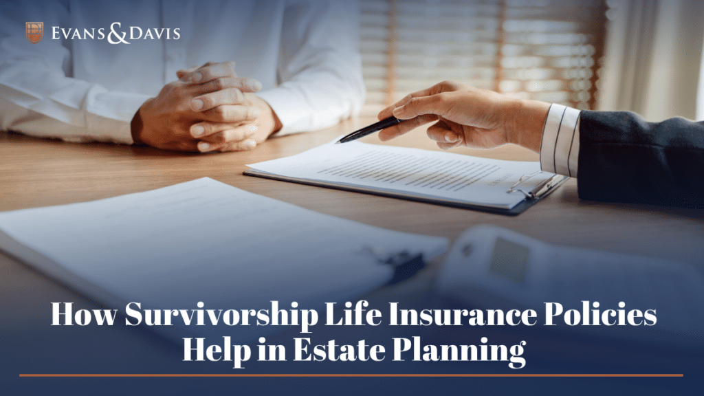 An attorney going over survivorship life insurance policies
