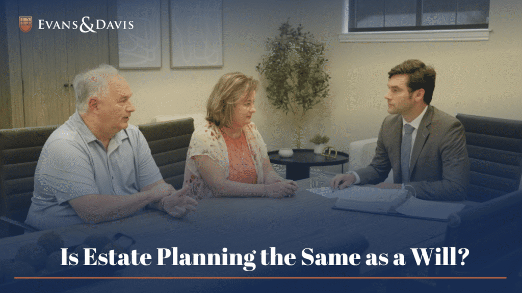 an attorney going over the discussing whether a will is the same thing as estate planning