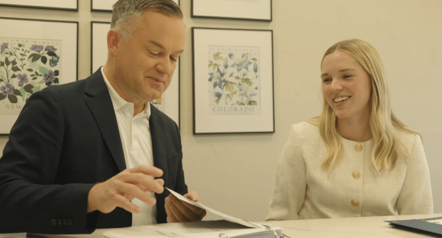 Bryan Evans and Kimri Goerke Williams working on estate plan